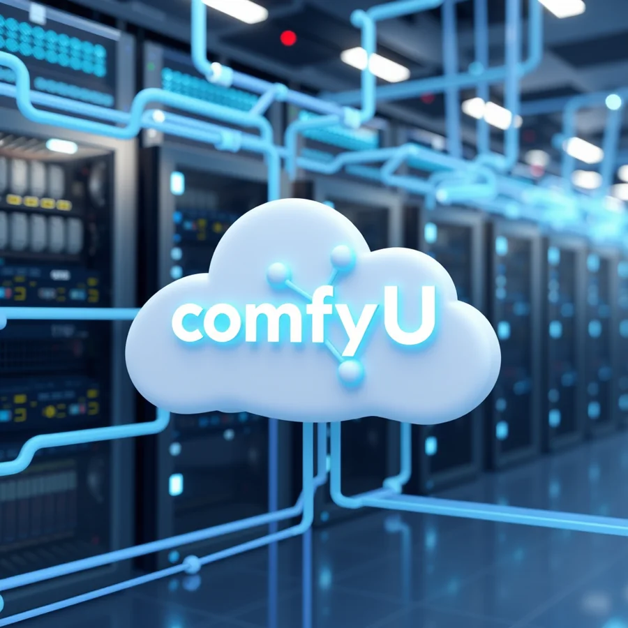 ComfyUI node-based workflow interface running in a web browser on a cloud GPU instance
